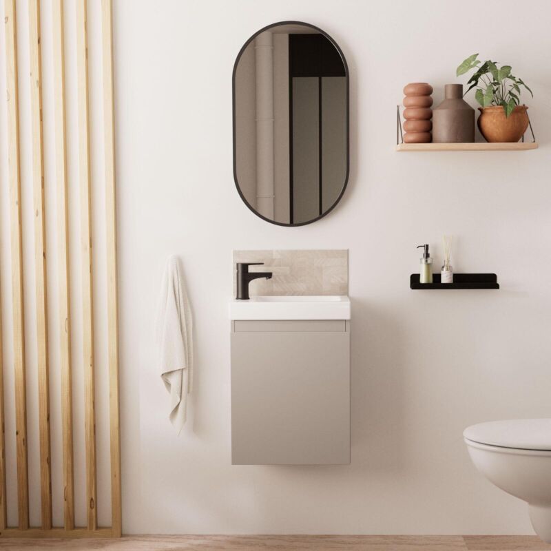 Mob-in - Meuble lave-mains lisa + robinet noir + miroir ovale