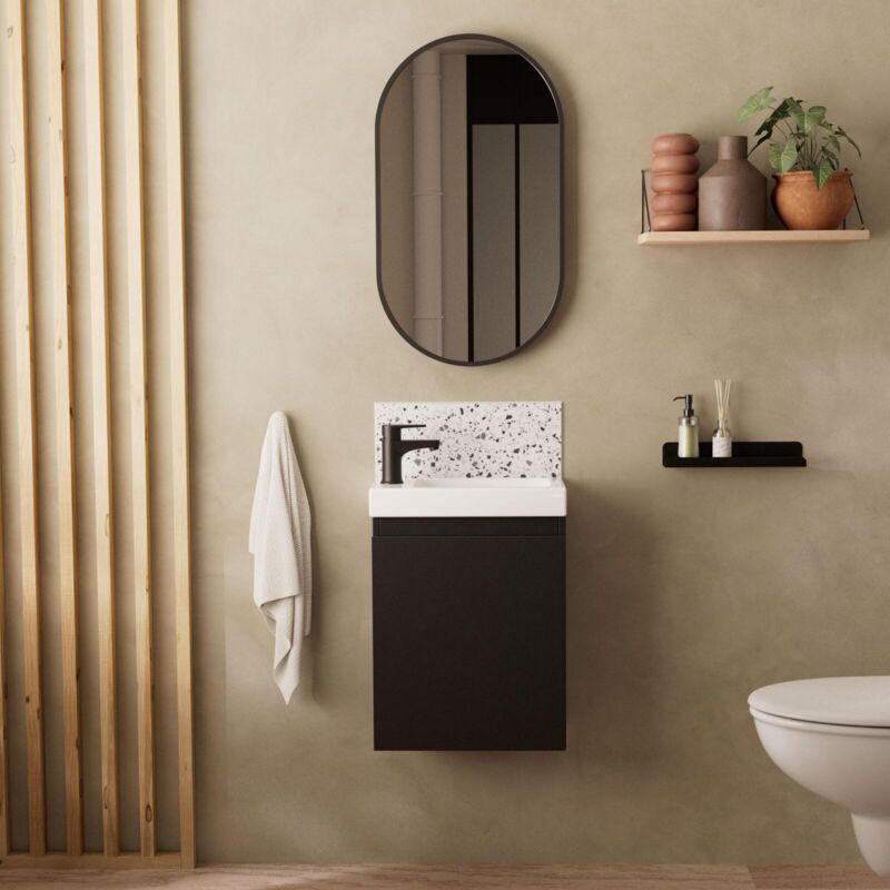 Mob-in - Meuble lave-mains lisa + robinet noir + miroir ovale