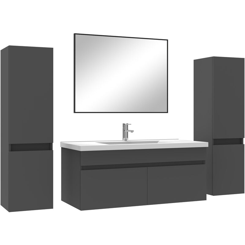 Ensemble meubles Salle de Bain 100cm simple vasque avec colonne + miroir Anthracite