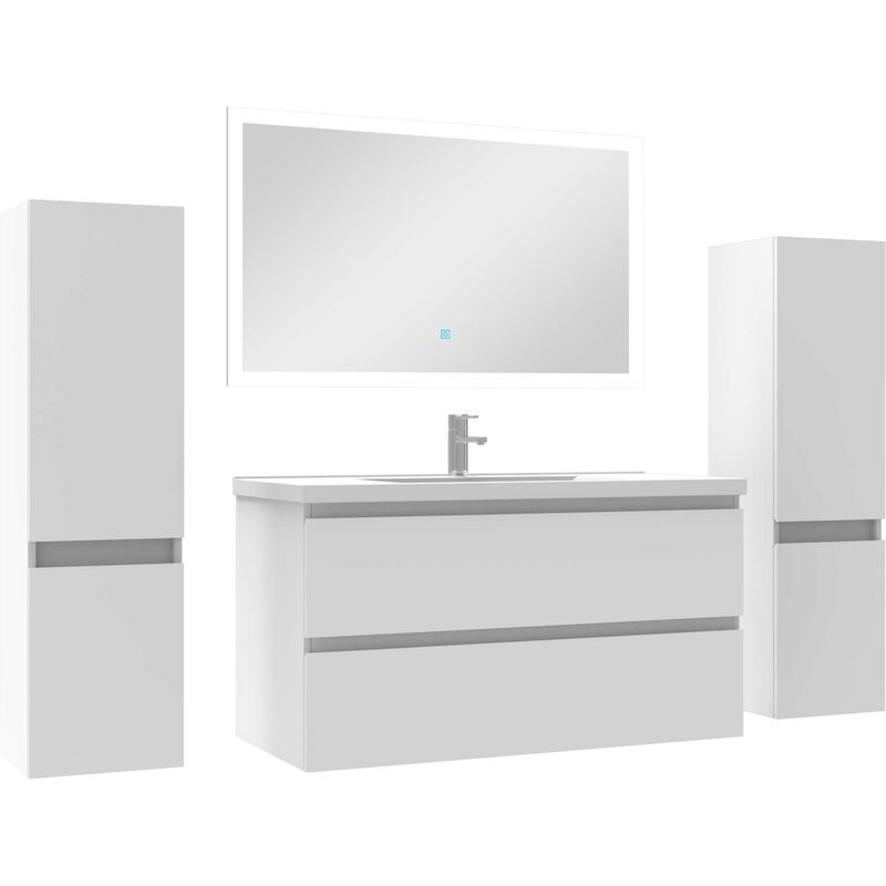 Acezanble - Ensemble meubles Salle de Bain 100cm vasque + colonnex2 + led miroir Blanc