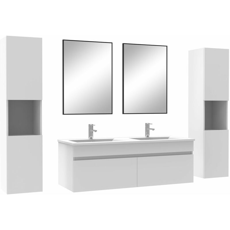Acezanble - Ensemble meubles Salle de Bain 120cm double vasque avec colonne + miroir mural Blanc