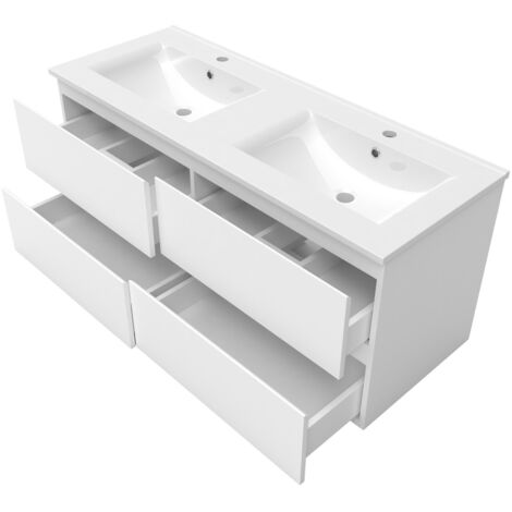 Ensemble meubles salle de bain 120cm double vasque + miroir Blanc