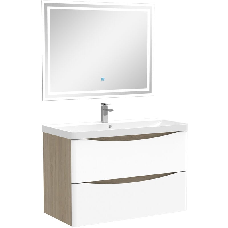 Acezanble - Ensemble meubles Salle de Bain 80cm simple vasque + miroir led