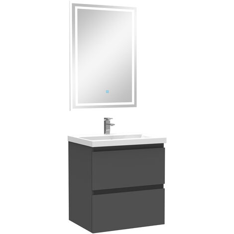 Ensemble meubles Salle de Bain 50cm simple vasque + miroir LED Anthracite
