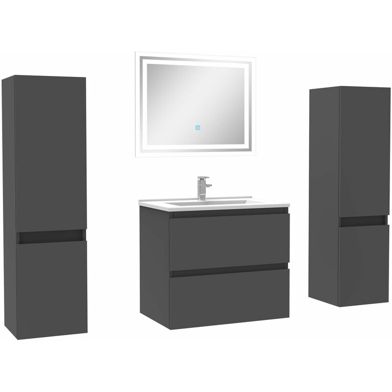 Ensemble meubles Salle de Bain 60cm avec colonnex2 + miroir lumineux Anthracite