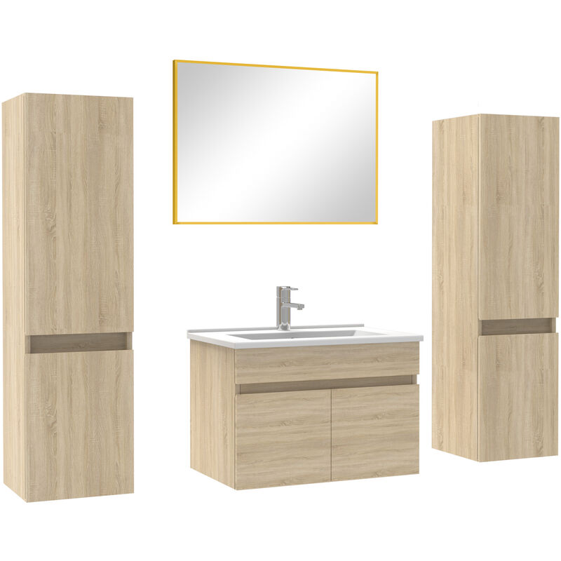 Ensemble meubles Salle de Bain 60cm simple vasque avec colonne + miroir Chêne Wotan