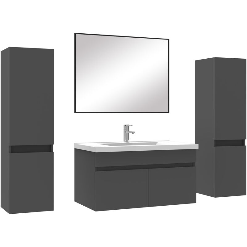 Ensemble meubles Salle de Bain 80cm simple vasque avec colonne + miroir Anthracite