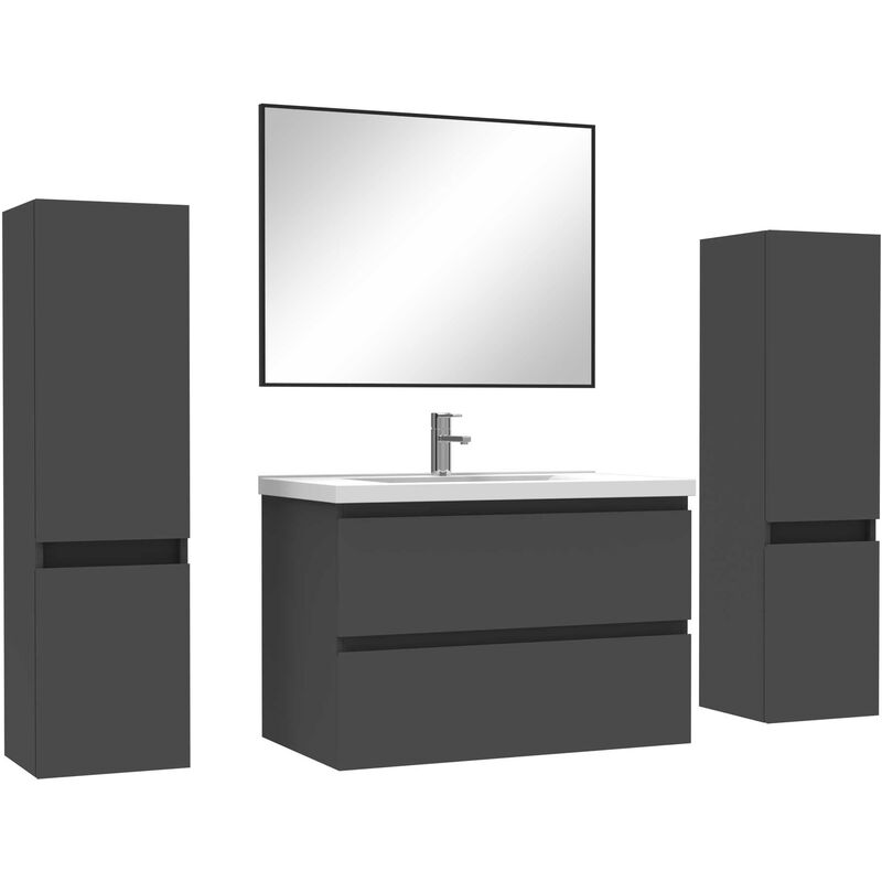 Ensemble meubles Salle de Bain avec colonne + miroir mural 80cm meuble Anthracite