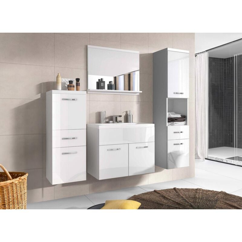 Deco In Paris - shelby - Ensemble meubles salle de bain design suspendu - Blanc laqué shelby