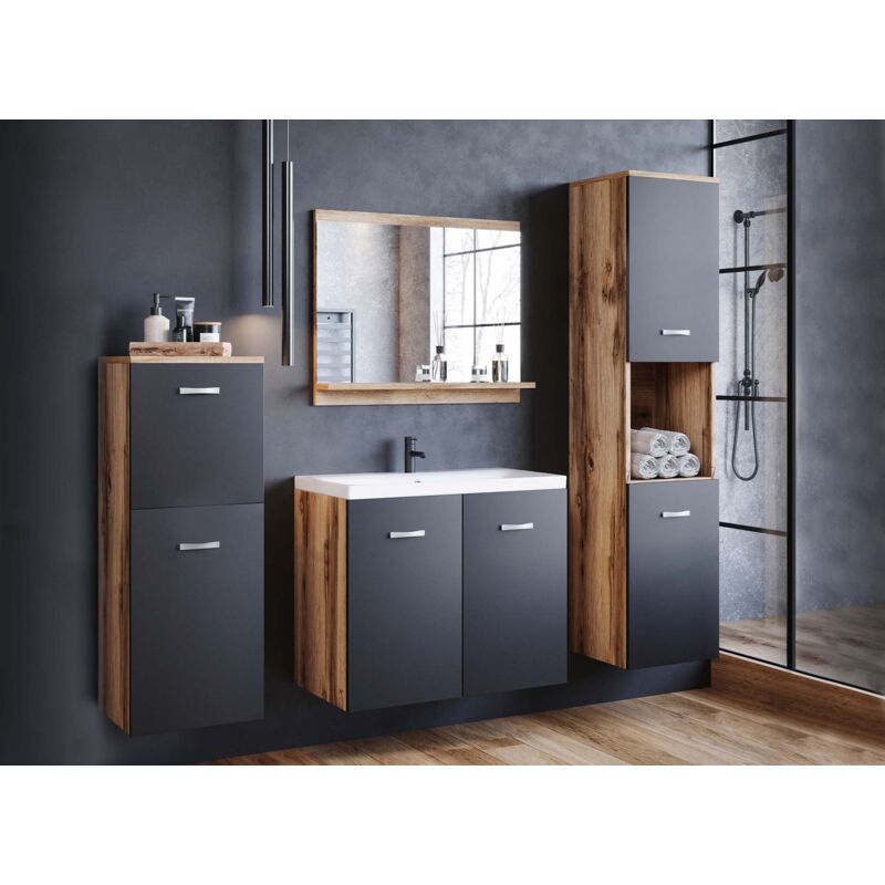 Deco In Paris - alby - Ensemble meubles salle de bain design suspendu - Bois vieilli noir alby