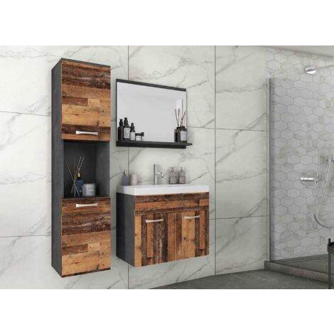 Ensemble meubles salle de bain design suspendu - Gris foncé et