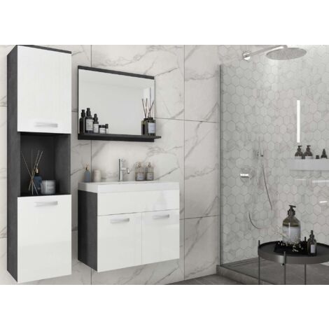 Ensemble meubles salle de bain design suspendu - Gris foncé et