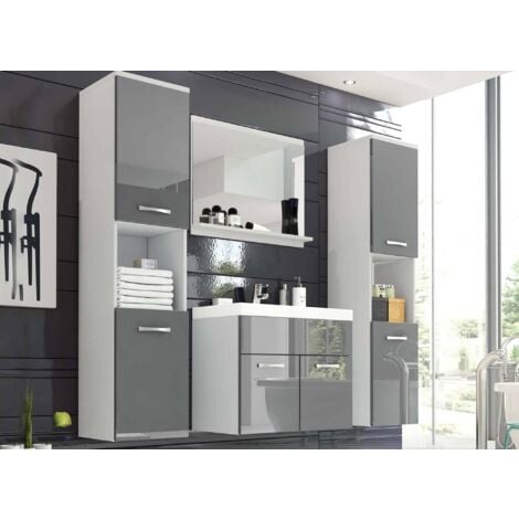 Ensemble meubles salle de bain design suspendu XL - Blanc et gris