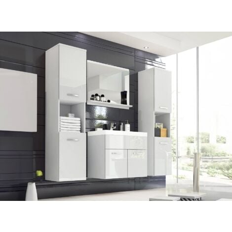 Ensemble meubles salle de bain design suspendu XL - Blanc laqué HARMONY