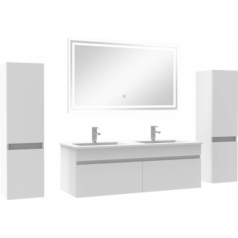 Acezanble - Ensemble meubles Salle de Bain double vasque 120cm, colonnex2 + miroir Blanc