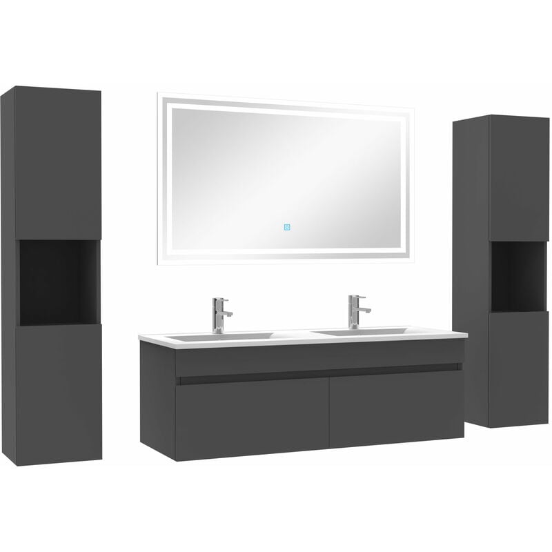 Acezanble - Ensemble meubles Salle de Bain double vasque 120cm, colonnex2 et miroir Anthracite