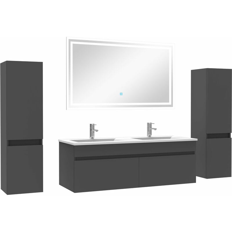 Acezanble - Ensemble meubles Salle de Bain double vasque 120cm, colonnex2 + miroir Anthracite