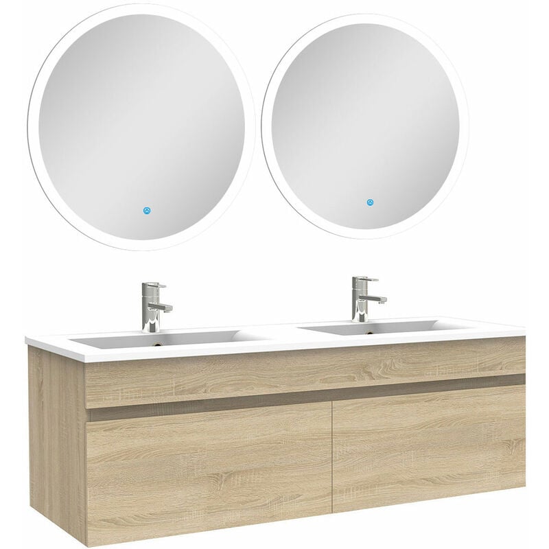 Acezanble - Ensemble meubles Salle de Bain double vasque 120cm + miroir lumineux Chêne Wotan