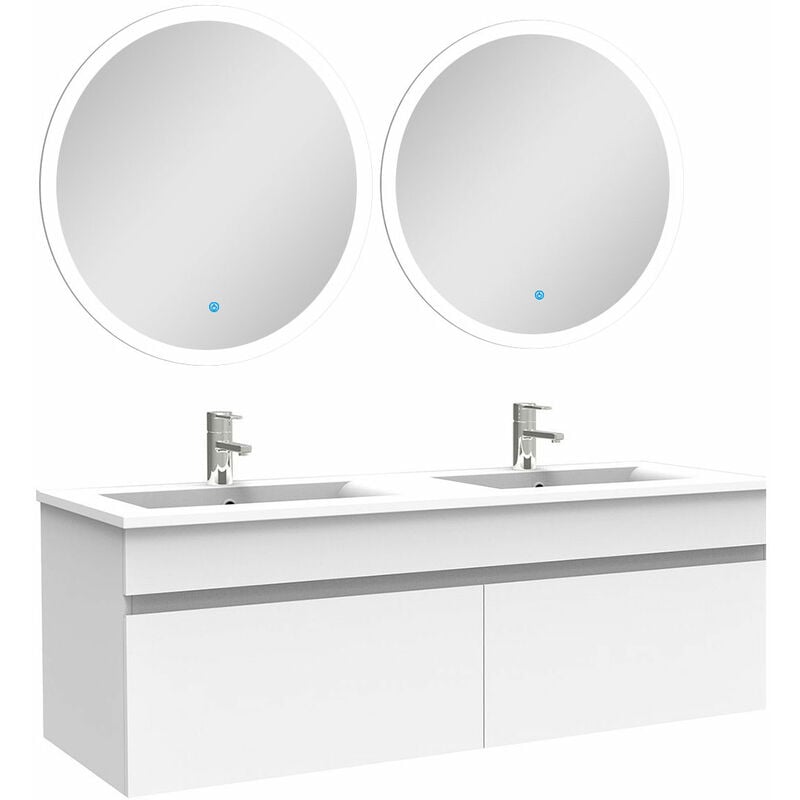 Acezanble - Ensemble meubles Salle de Bain double vasque 120cm + miroir lumineux Blanc