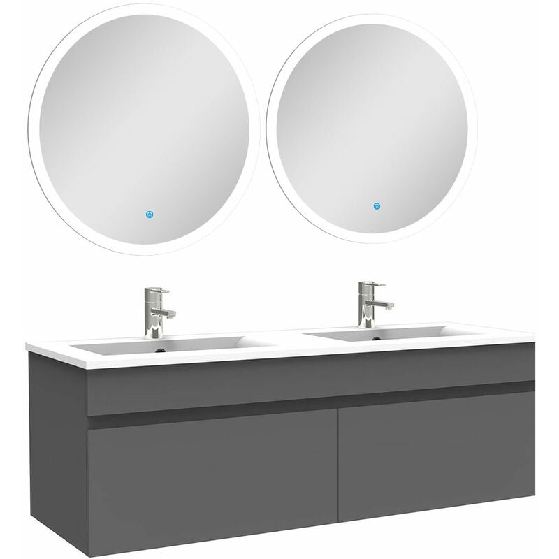 Acezanble - Ensemble meubles Salle de Bain double vasque 120cm + miroir lumineux Anthracite
