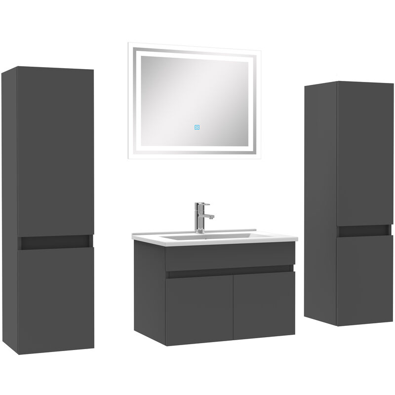 Ensemble meubles Salle de Bain simple vasque 60cm, colonnex2 + miroir Anthracite