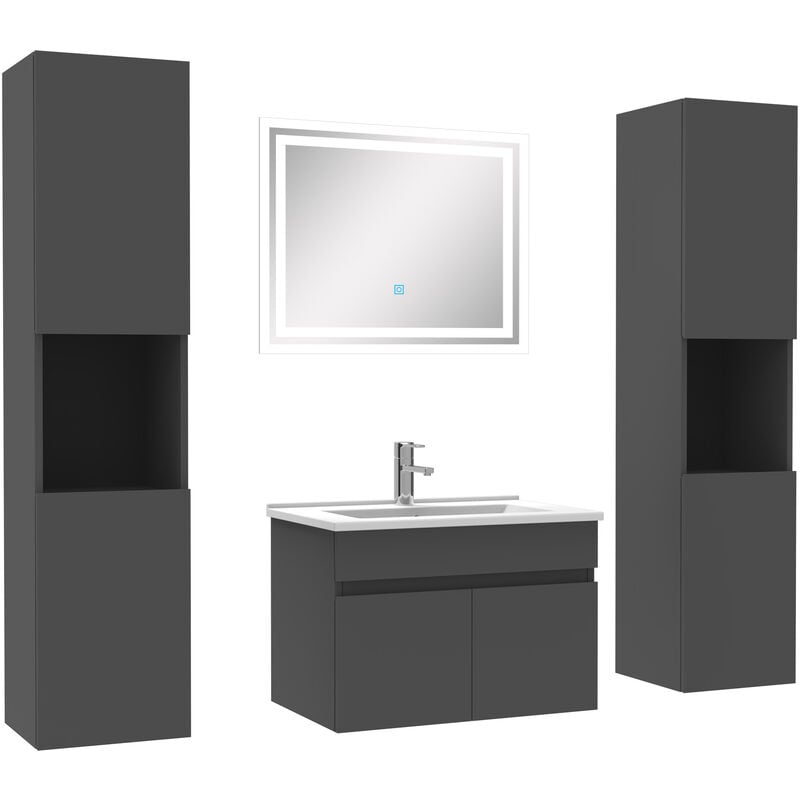 Ensemble meubles Salle de Bain simple vasque 60cm, colonnex2 et miroir Anthracite