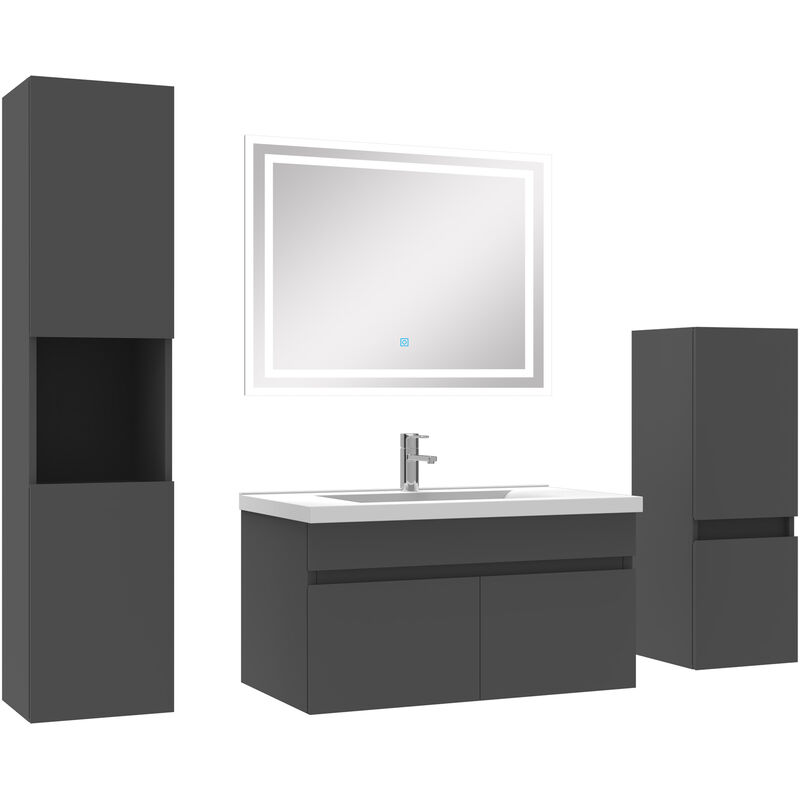 Acezanble - Meubles simple vasque 80cm,meuble acve colonne et miroir Anthracite