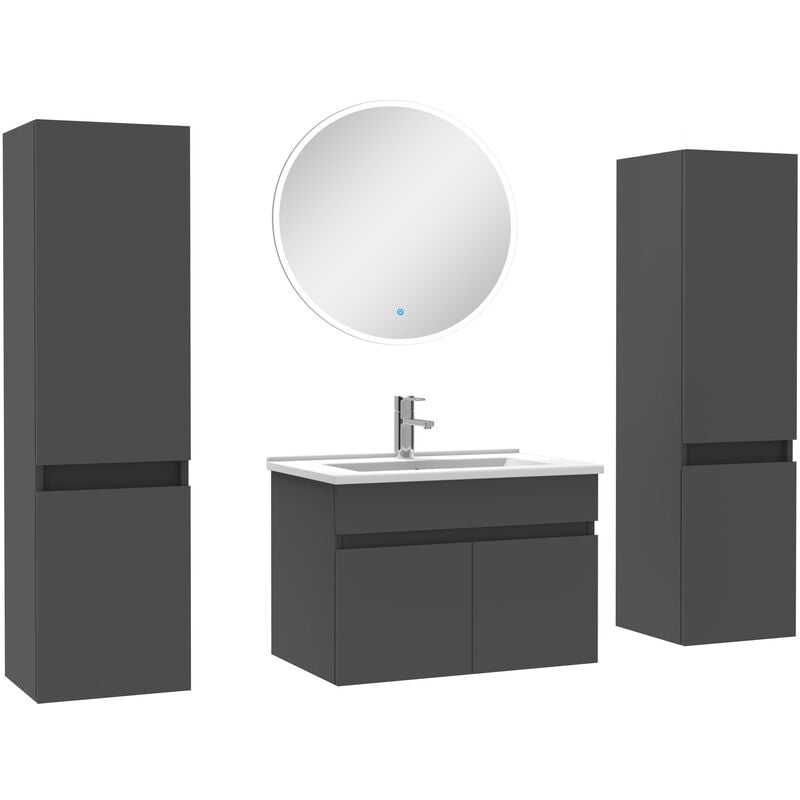 Ensemble meubles Salle de Bain simple vasque 60cm, colonnex2 + miroir rond Anthracite