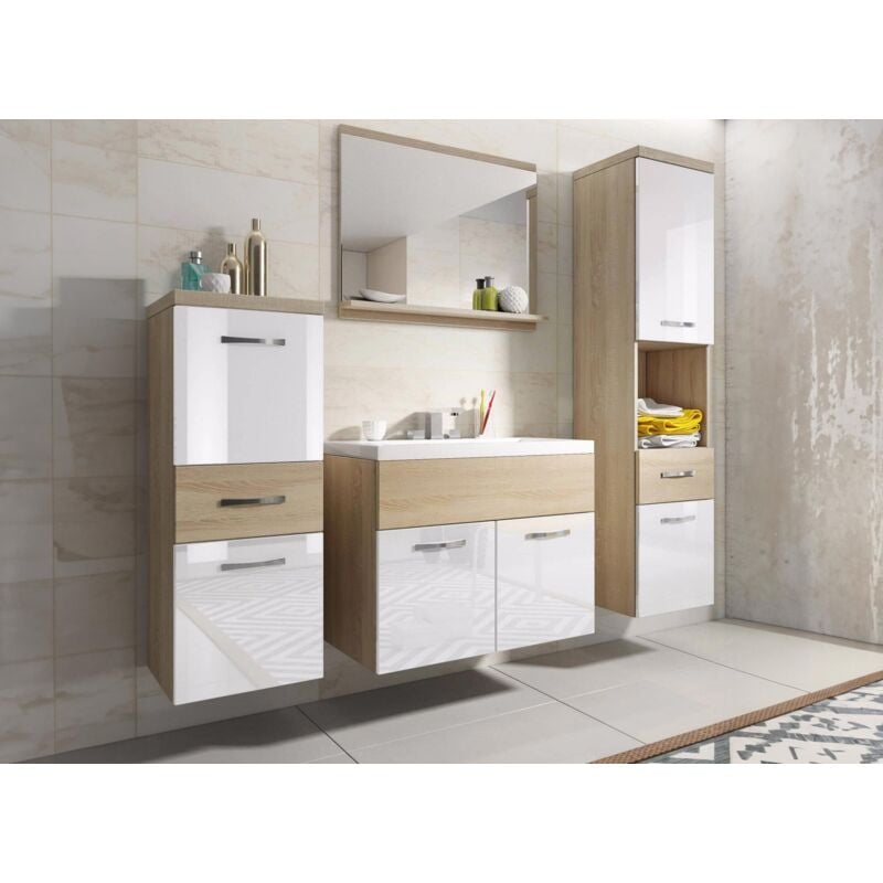 Deco In Paris - shelby - Ensemble meubles salle de bain suspendu - Bois et blanc shelby