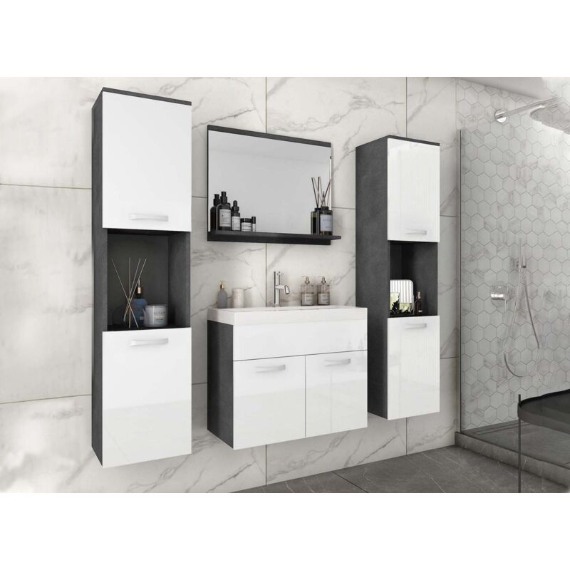 Deco In Paris - harmony - Ensemble meubles salle de bain suspendu xl - Gris foncé et blanc harmony