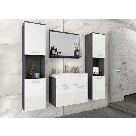 Ensemble meubles salle de bain suspendu XL - Gris foncé et blanc