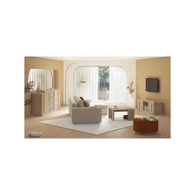 Demeyere - Ensemble meubles salon antibes : Table basse + Banc tv + Enfilade - Décor chene champagne et béton