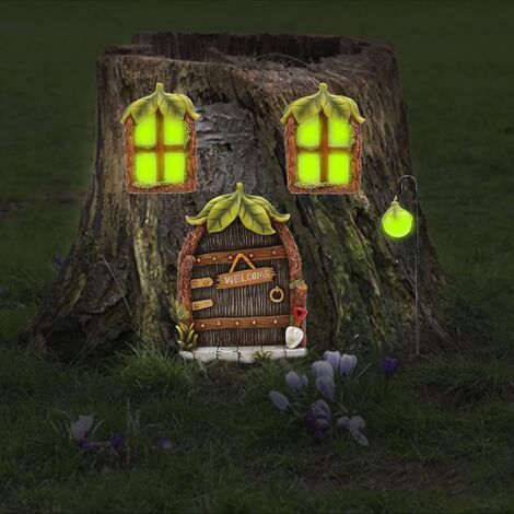 Ensemble miniature de porte et fenêtre féeriques avec lumières LED