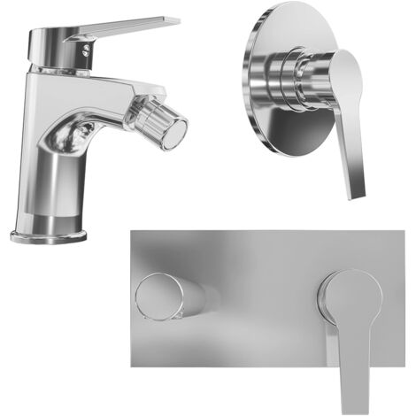 Ensemble mitigeur avec lavabo et bidet encastrés et douche monotrou en laiton chromé Mod. Sophia