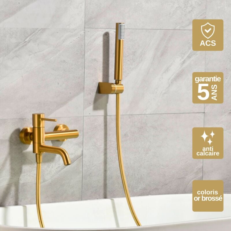 Mitigeur de Baignoire et Douche anti-calcaire Or Brossé imex monza BDM039-4OC