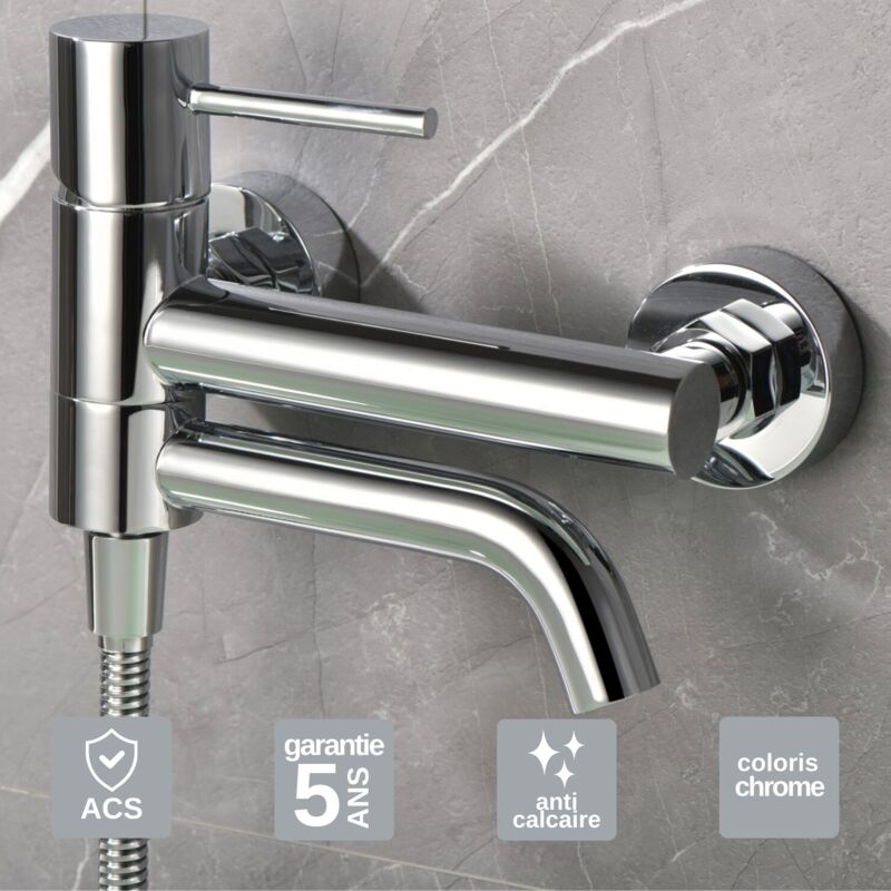Mitigeur de Baignoire et Douche anti-calcaire Chrome imex monza BDM039-4
