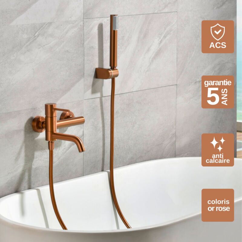 Mitigeur de Baignoire et Douche anti-calcaire Or Rose imex monza BDM039-4ORC