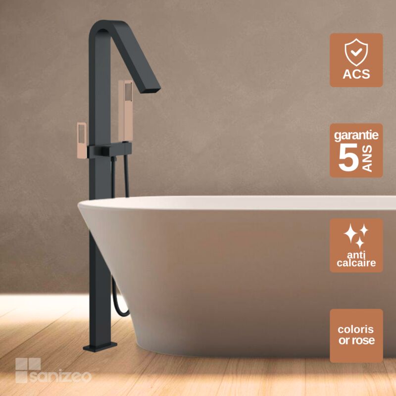 Mitigeur de Baignoire et Douche anti-calcaire sur pied Noir et Or Rose imex suecia BBEC32/NOR