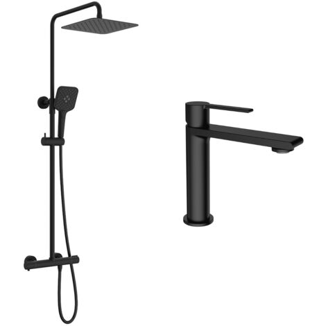 Ensemble mitigeur lavabo + Colonne de douche Couleur Noir mat