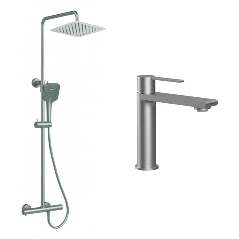 Ensemble mitigeur lavabo + Colonne de douche Couleur Nickel Brossé