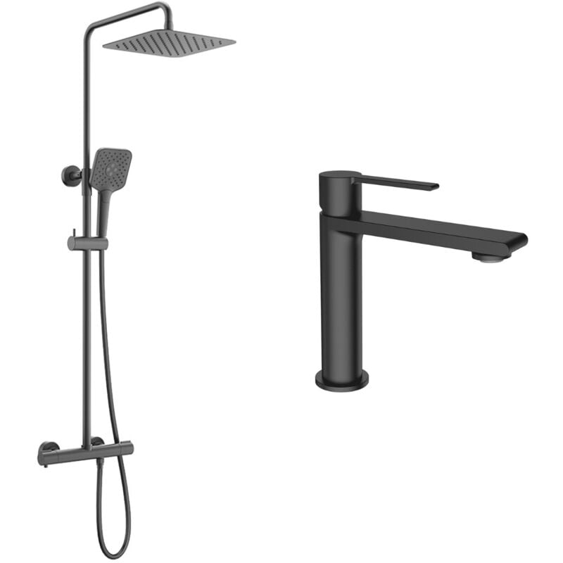 Ensemble mitigeur lavabo + Colonne de douche Couleur Carbone