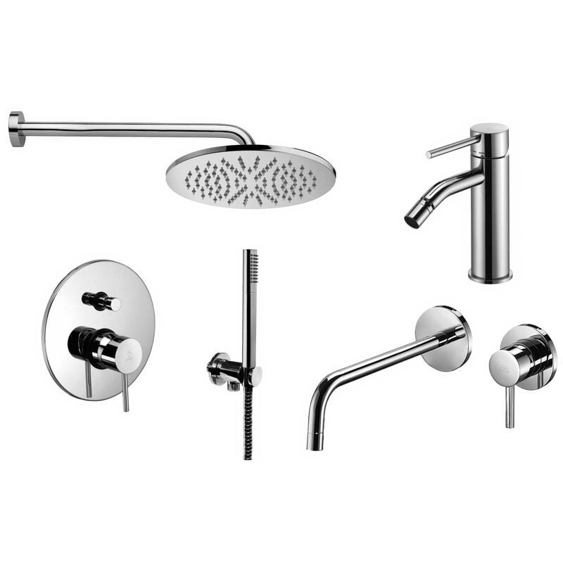Paffoni - Ensemble mitigeur lavabo mural, bidet et kit de douche chromé Light KITLIG8CR