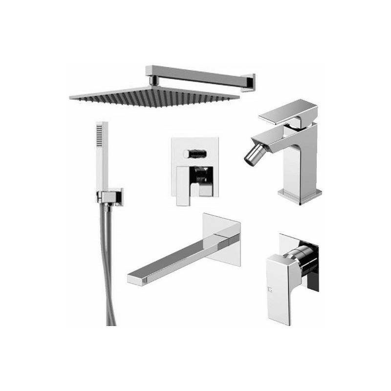 Gattoni Rubinetteria - Ensemble mitigeur lavabo mural, bidet et kit douche en chrome Gattoni square KITSQUAREC07