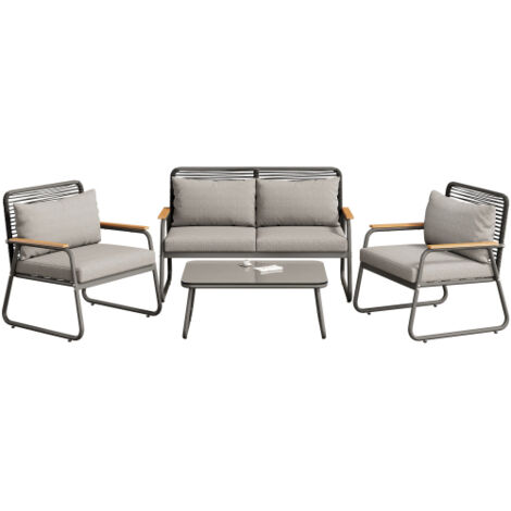 Ensemble mobilier de jardin pieds de table ajustables tous coussins assis et dos inclus
