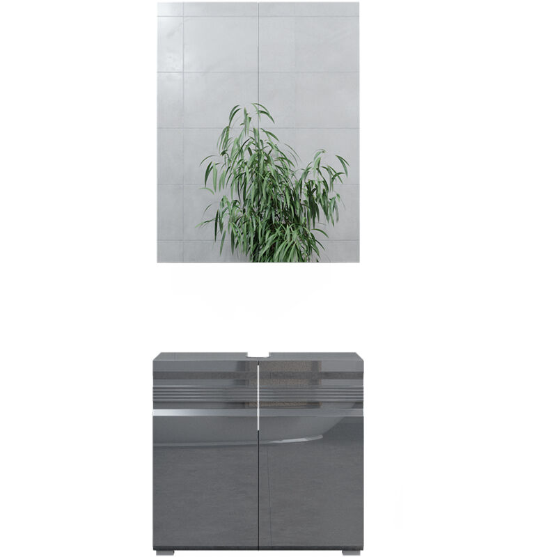 Ensemble de meubles de salle de bain Freddy, Anthracite Haute brillance, 2 parties, Vicco