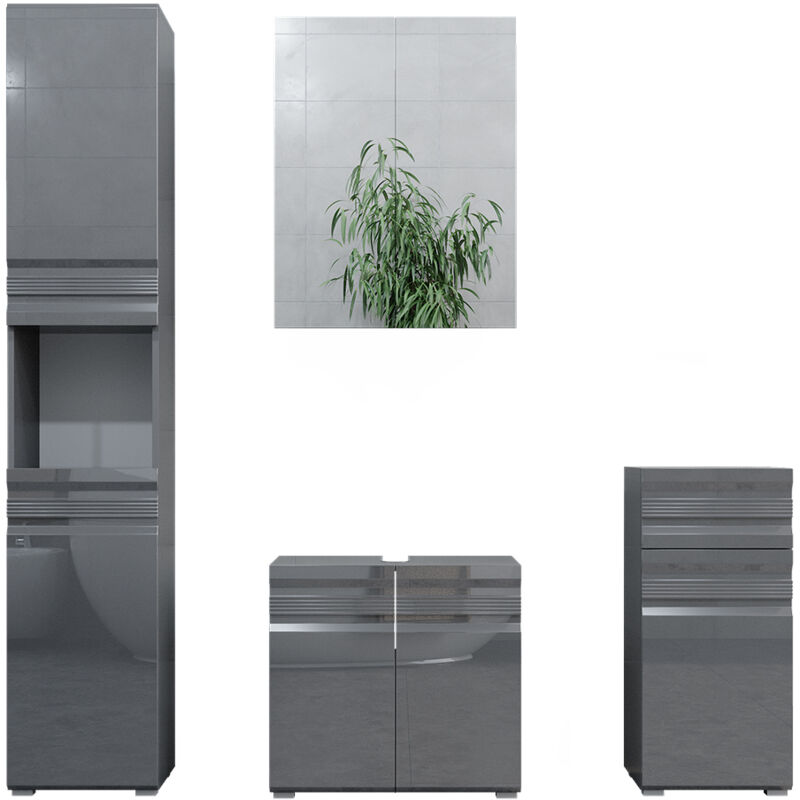 Vicco - Ensemble de meubles de salle de bain Freddy, Anthracite Haute brillance, 4 parties