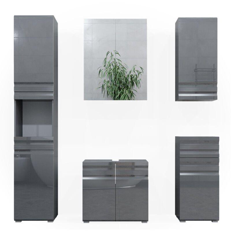Vicco - Ensemble de meubles de salle de bain Freddy, Anthracite Haute brillance, 5 pièces