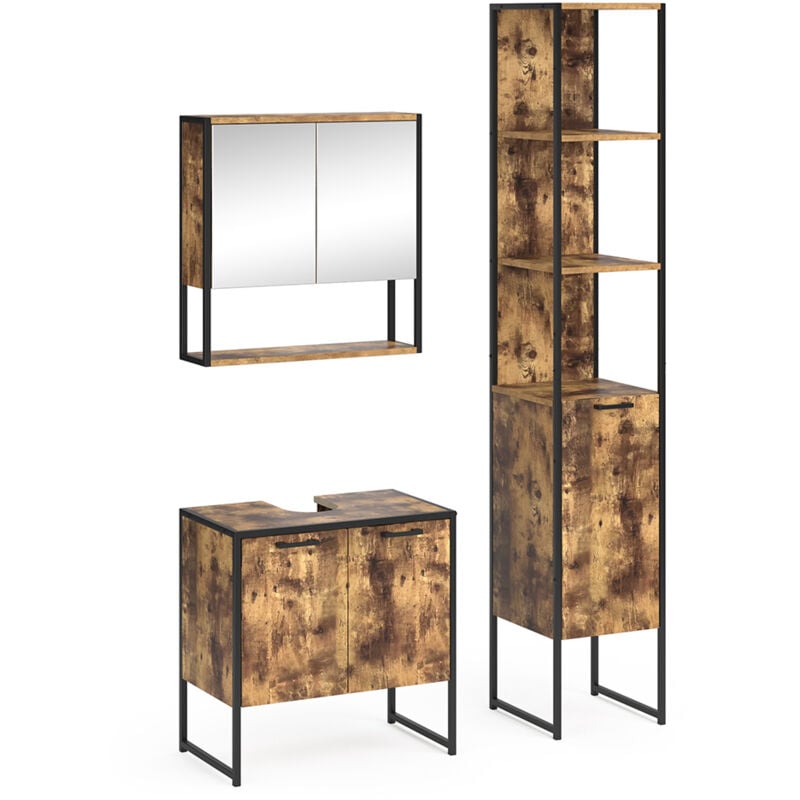 Vicco - Ensemble de meubles de salle de bain Fyrk, Bois antique, 3 pièces, avec armoire basse 60 cm