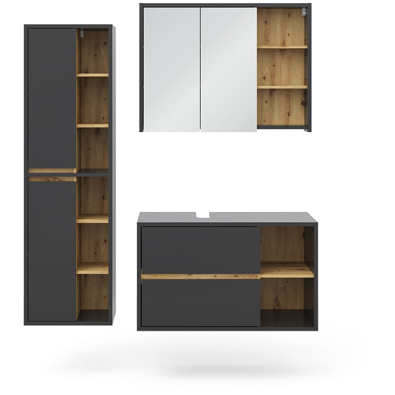 Vicco - Ensemble de meubles de salle de bain Viola, Anthracite, 3 parties