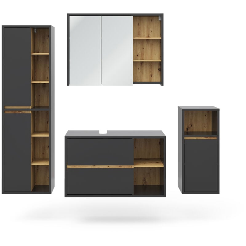 Vicco - Ensemble de meubles de salle de bain Viola, Anthracite, 4 parties